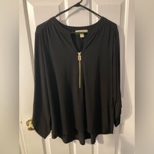 Michael Kors Black and Gold Zippered Relaxed Blouse 2X
